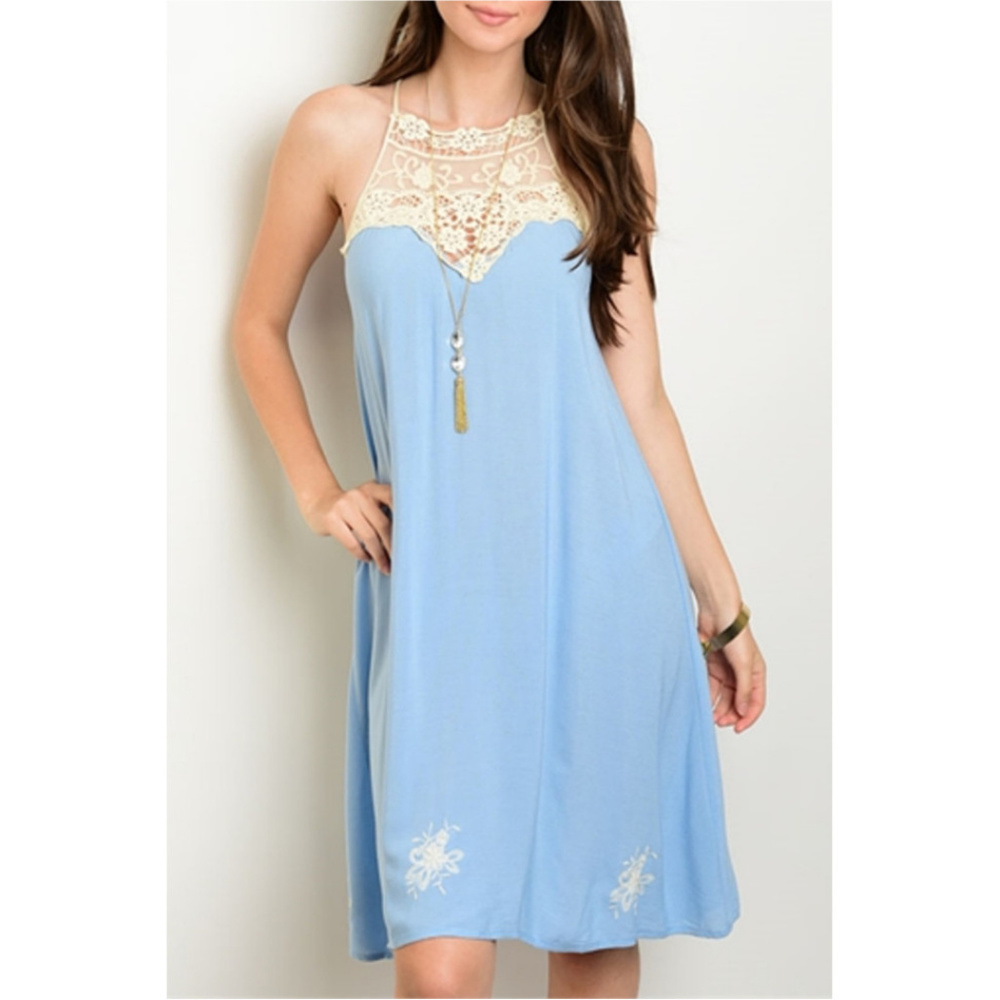 🆕 Sky Blue Lace Embroidered Dress